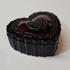 Vintage Avon Cape Cod Heart Shaped Trinket Box / Covered Dish - Deep Ruby Red